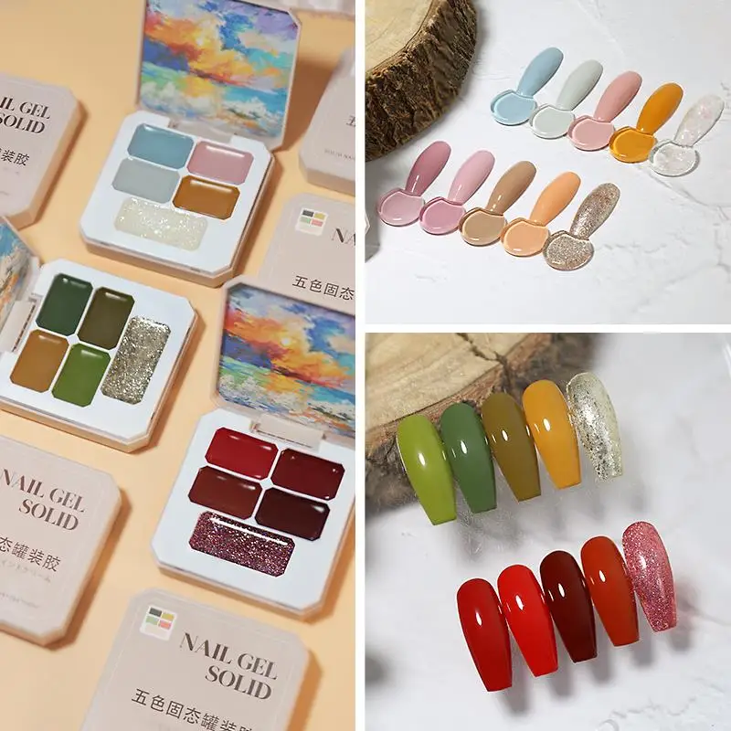 Solid Nail Polish Glue 5/12/16 Colors Set Manicure Semi Permanent Varnish Glue Jelly UV Nail Gel Cream Nail Polish Palette