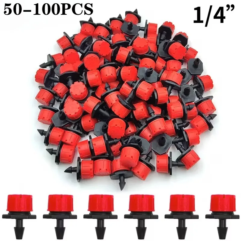 

50-100 шт. 1/4 дюйма, регулируемая насадка для капельного орошения, микровращающийся распылитель для капельной системы, балкон, сад, полировка с красной капельной головкой