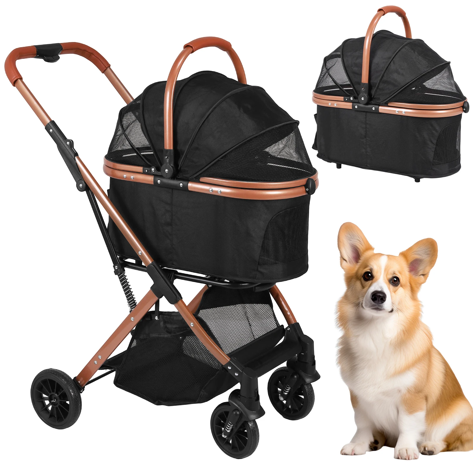 

Puppy Cage Jogger Stroller All Terrain 4 Wheels Foldable Travel Jogger Foldable & Ventilated with Sun Shades for Jogging Running