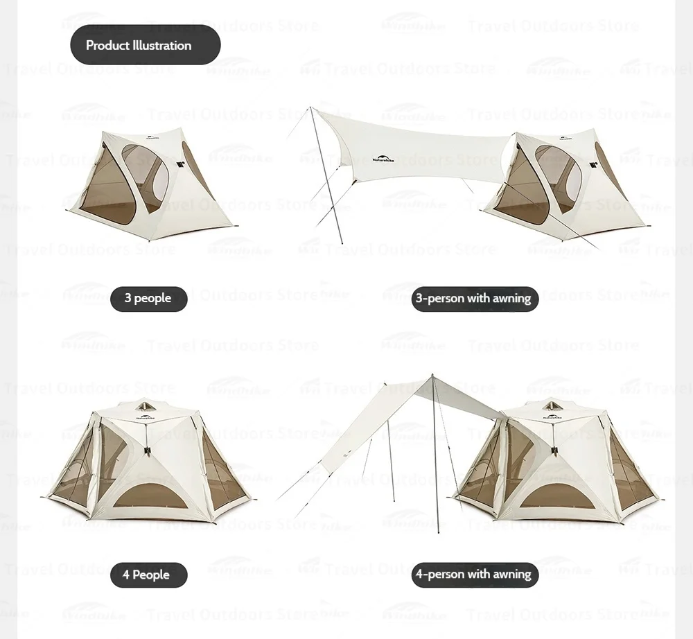 Naturehike Kabi Schnellöffnungs-Zelt für 4 Personen Klasse A Babyfreundlicher Stoff Silberbeschichtet Wasserdicht für Outdoor-Familien-Camping Park – Detail 19