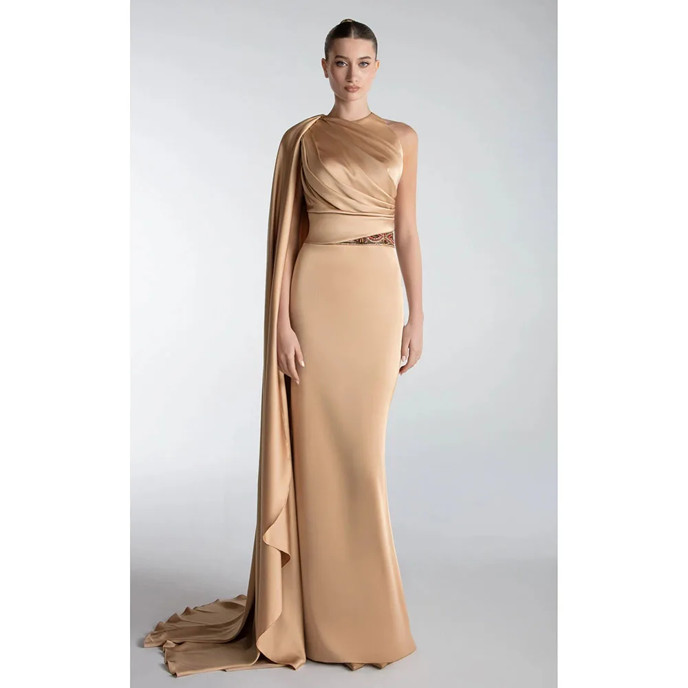 

Luxury Evening Dresses O-Neck Sleeve Bead Crystal Mermaid Evening Gowns Floor Length Prom Dresses Dress Customized 2025