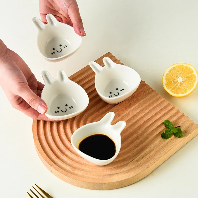 

Ceramic Sauce Dish With Handle Cute Rabbit Cat Seasoning Dishes Small Sushi Dipping Bowl Kitchen Soy Vinegar Sauce Plate