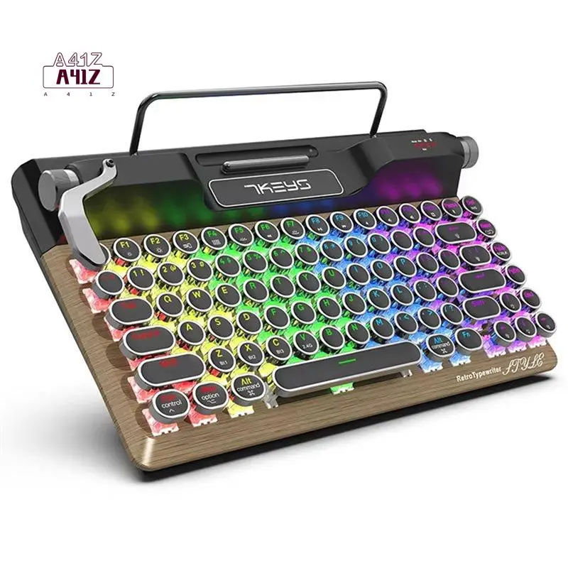 A41Z-Retro Typewriter Keyboard, Vintage Bluetooth 5.0 Multi Devices Connection Typewriter Mechanical Keyboard For PC/Laptop