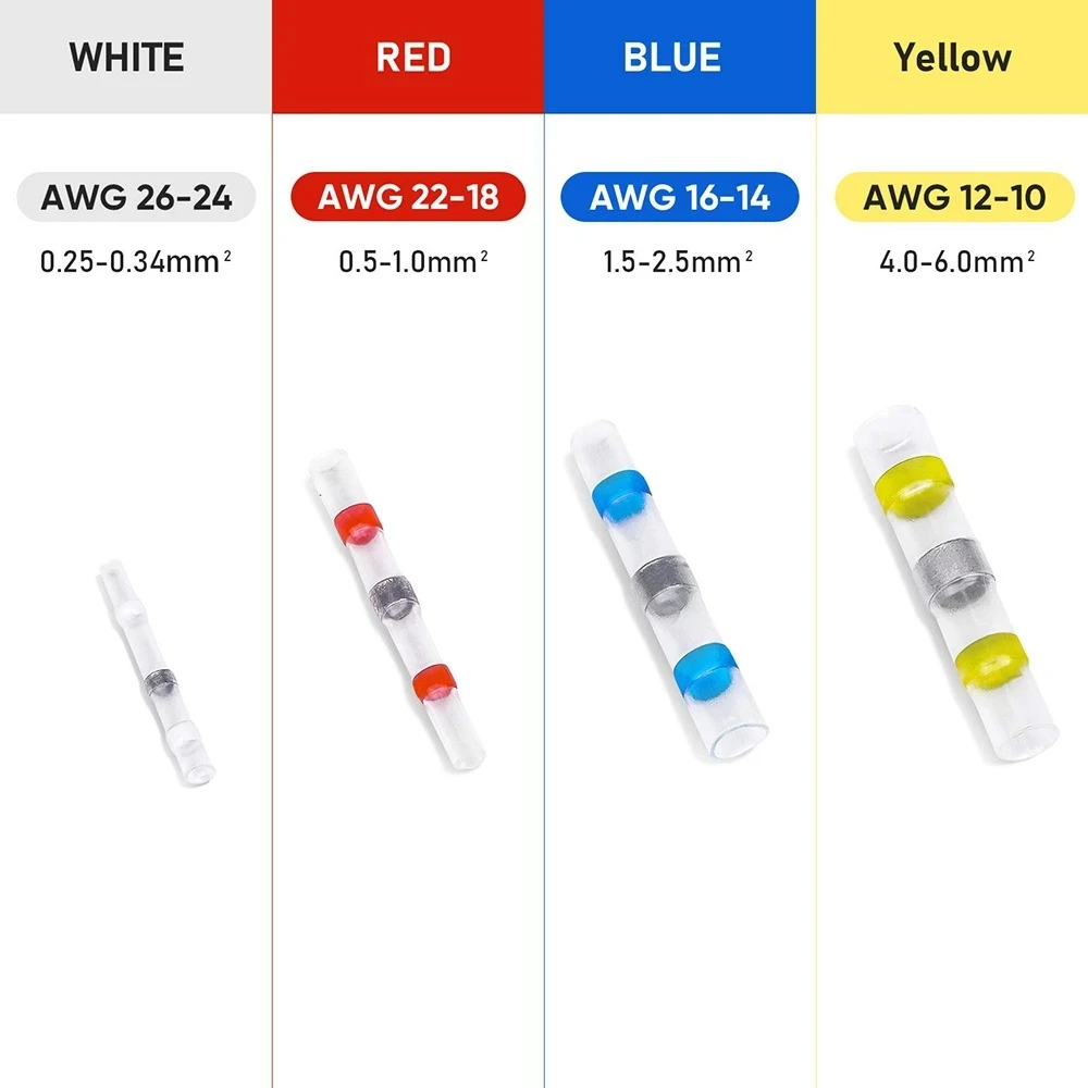 KERE 50/100/120/150/200/250/300/400/600Pcs Waterproof Connector AWG Heat Shrink Butt Crimp Terminal Wire Cable Splice Kit