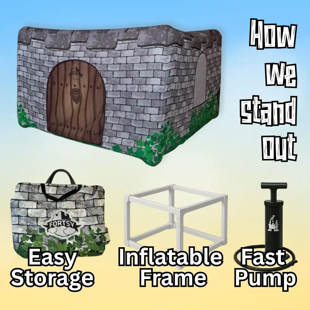 قلعة قابلة للنفخ، هيكل لعب داخلي وخارجي، 5×5×3 أقدام، مع مضخة يدوية، قابل للغسل في الغسالة، للأعمار 3 سنوات فما فوق