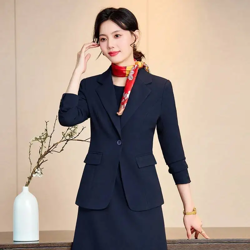 Blazers de negócios formais de tecido de alta qualidade outono inverno com vestido e jaquetas casaco profissional feminino conjunto de roupas de carreira
