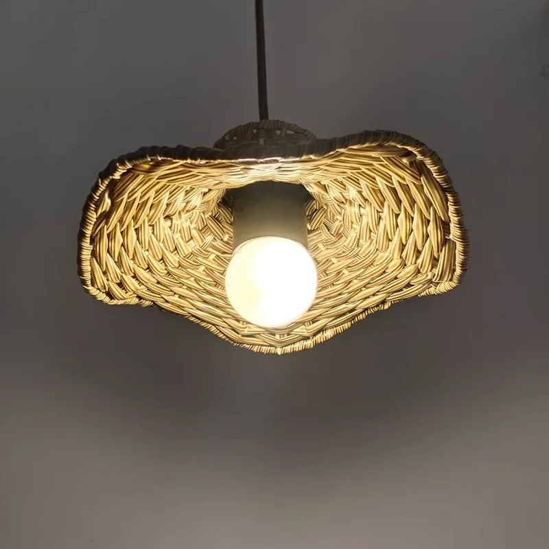 Hand Woven Bamboo Pendant Lightshade Rattan Wicker Chandelier Dining Room Bamboo Art Lamp shade Industrial Style Decoration