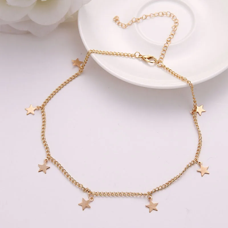 Boho Statement Necklace for Women Stars Dangler Choker Fashionable Clavicle Chain Jewelry Birthday Present Travel Decorations