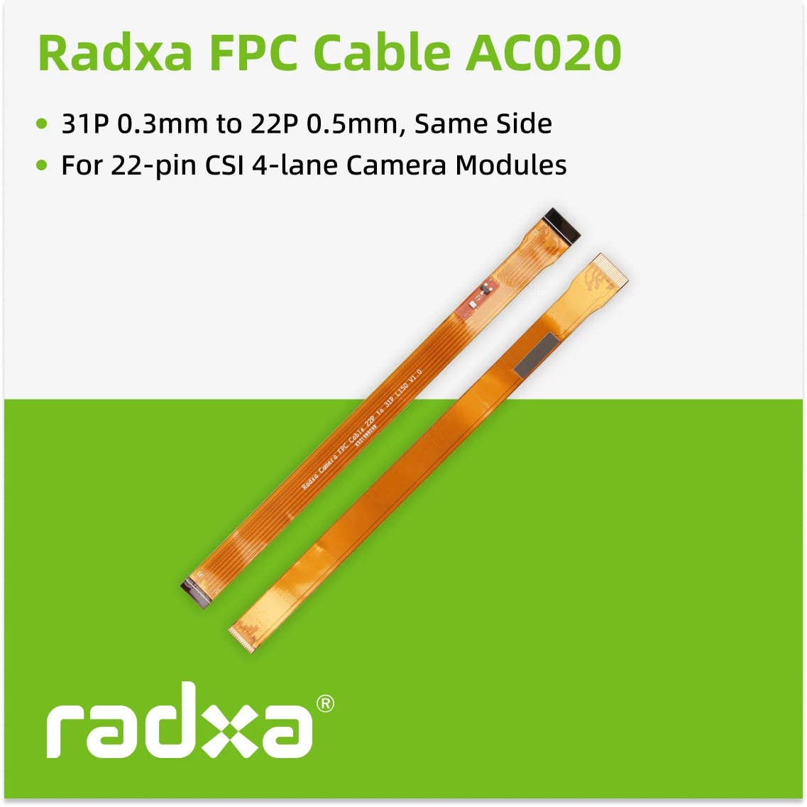 Radxa FPC AC020, 31P 0,3 mm naar 22P 0,5 mm, dezelfde zijde, voor 22-pins CSI-cameramodule