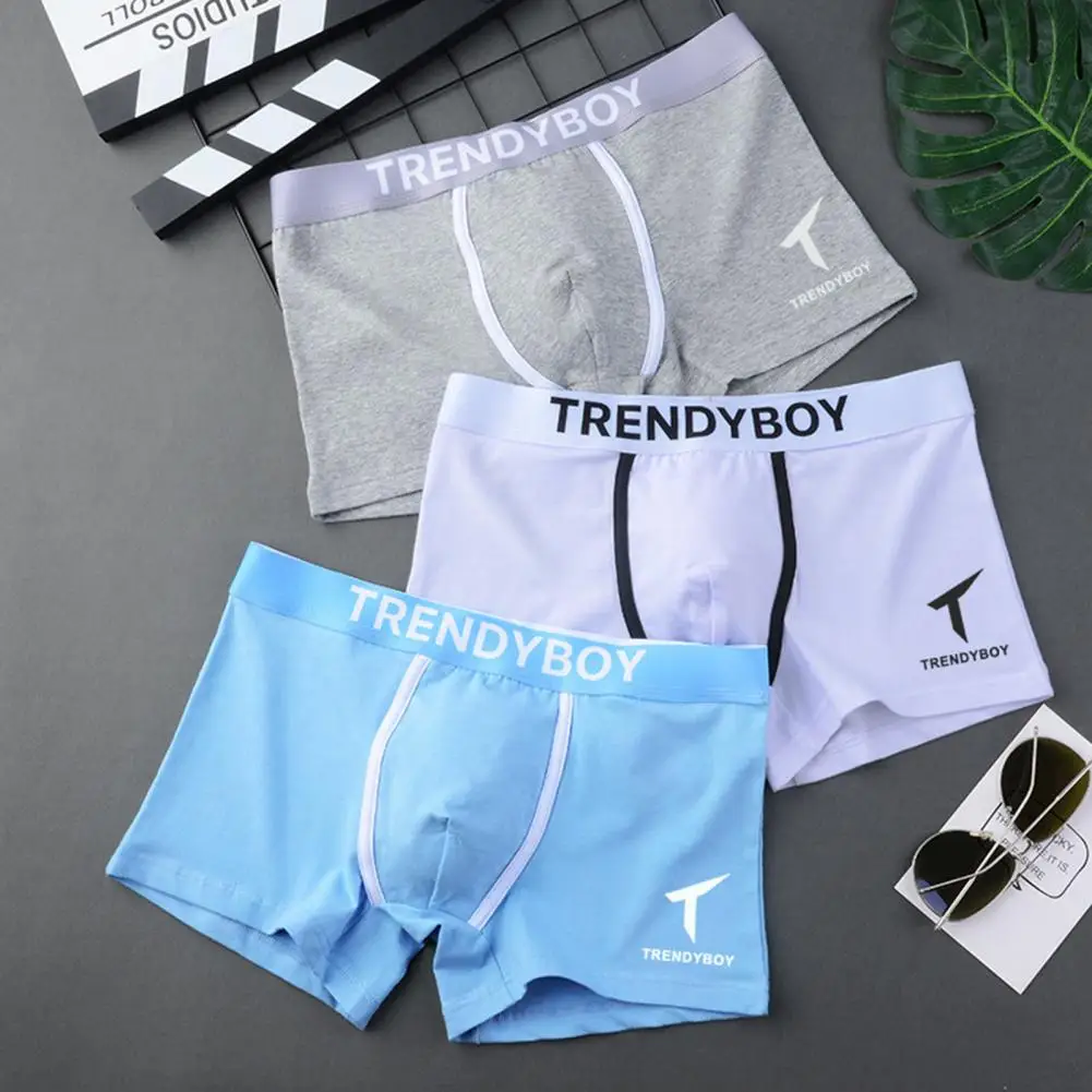 Men Summer Boxers Letter Print Contrast Color Mid Waist Elastic Breathable U Convex Male Underpants Male Inner Wear Clothes