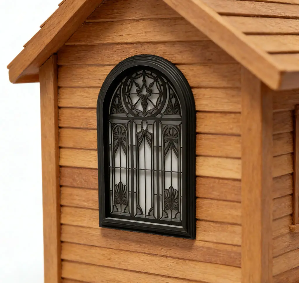 

1:12 Scale Dollhouse Gothic Arched Window, Ornate Black Miniature Frame, for Diorama Scene Layout & Epoxy Resin Craft Decor
