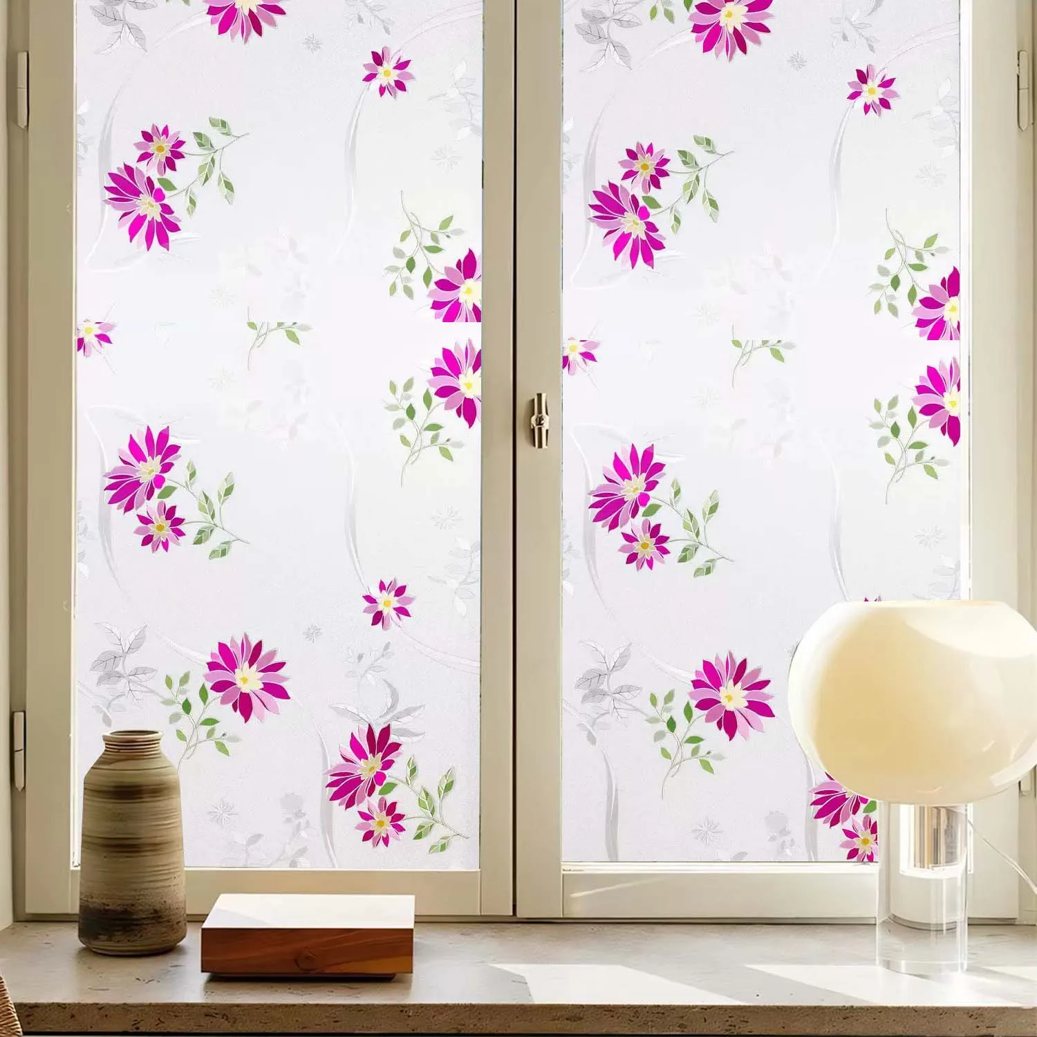Stained Glass Static Cling Purple Daisy Anti-UV Privacy Window Film Heat-Reducing Window Film Decor Glass Sticker for Home Decor