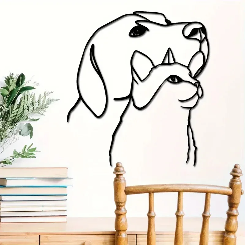 Klassische Tier-Wandkunst aus Metall – 11,81 Zoll große Line-Art-Skulptur für Katzen und Hunde, einzigartiger Druck für Wohnzimmer, Einweihungsgeschenk