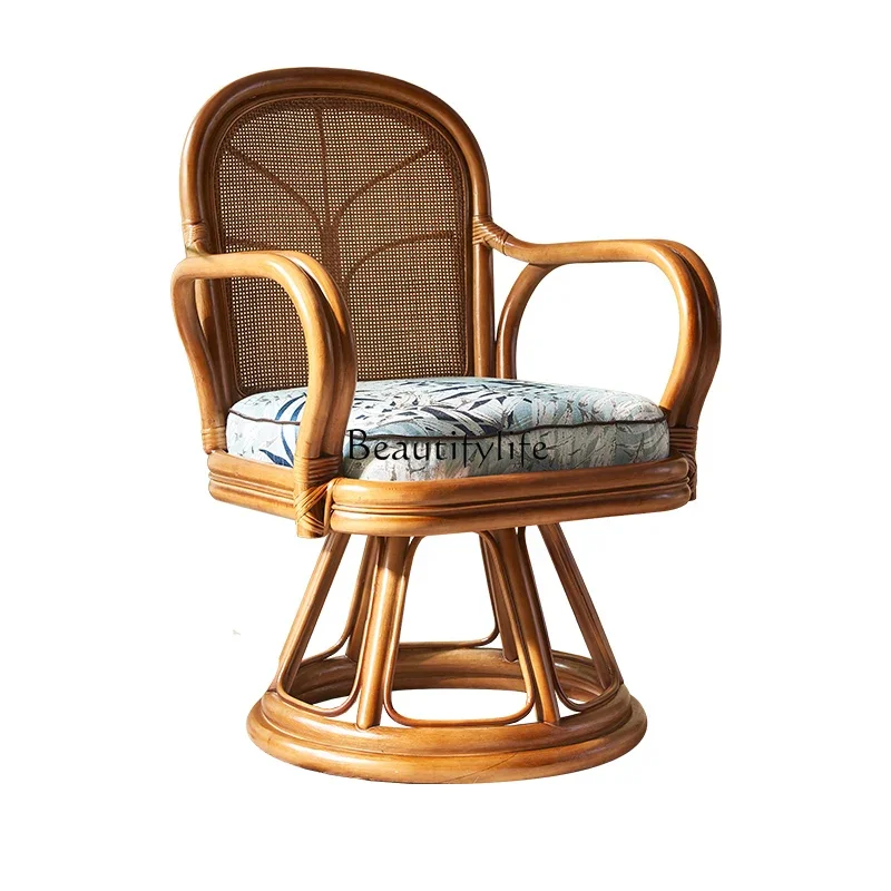 

Japanese Rattan Leisure Chair South East Asia Tea Room Balcony Backrest True Rattan Rotating Chaise Lounge