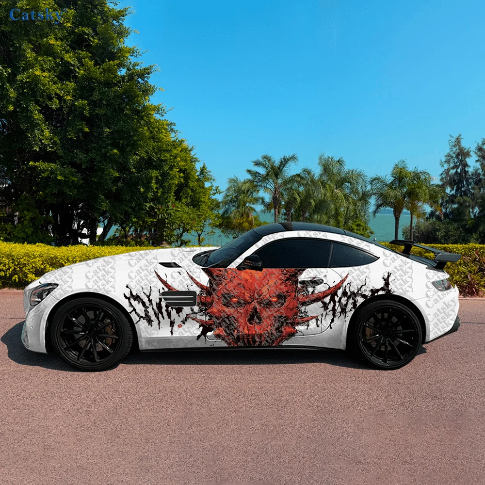 

2pcs Blazing Demon Horn Car Side Car Wraps, Self-Adhesive PVC Waterproof & Scratch-Resistant Stickers, Car Accessory Gift