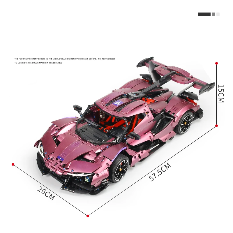 High Tech Electroplating Purple Apolloed Super Sports Car Model Building Blocks MOC Bricks Toys Christmas Gifts T5012 3668pcs