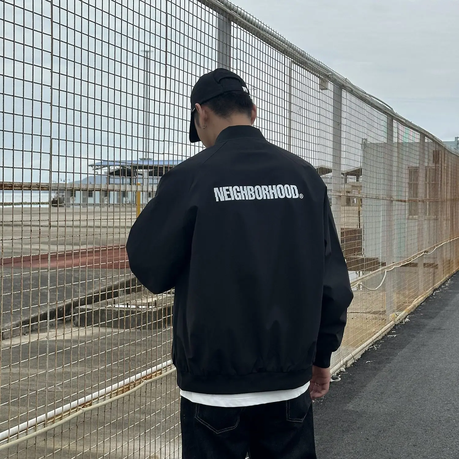 NEIGHBORHOOD Men's Baseball Jacket Spring Autumn Casual Stand Collar Black Zip-Up Coat Outerwear