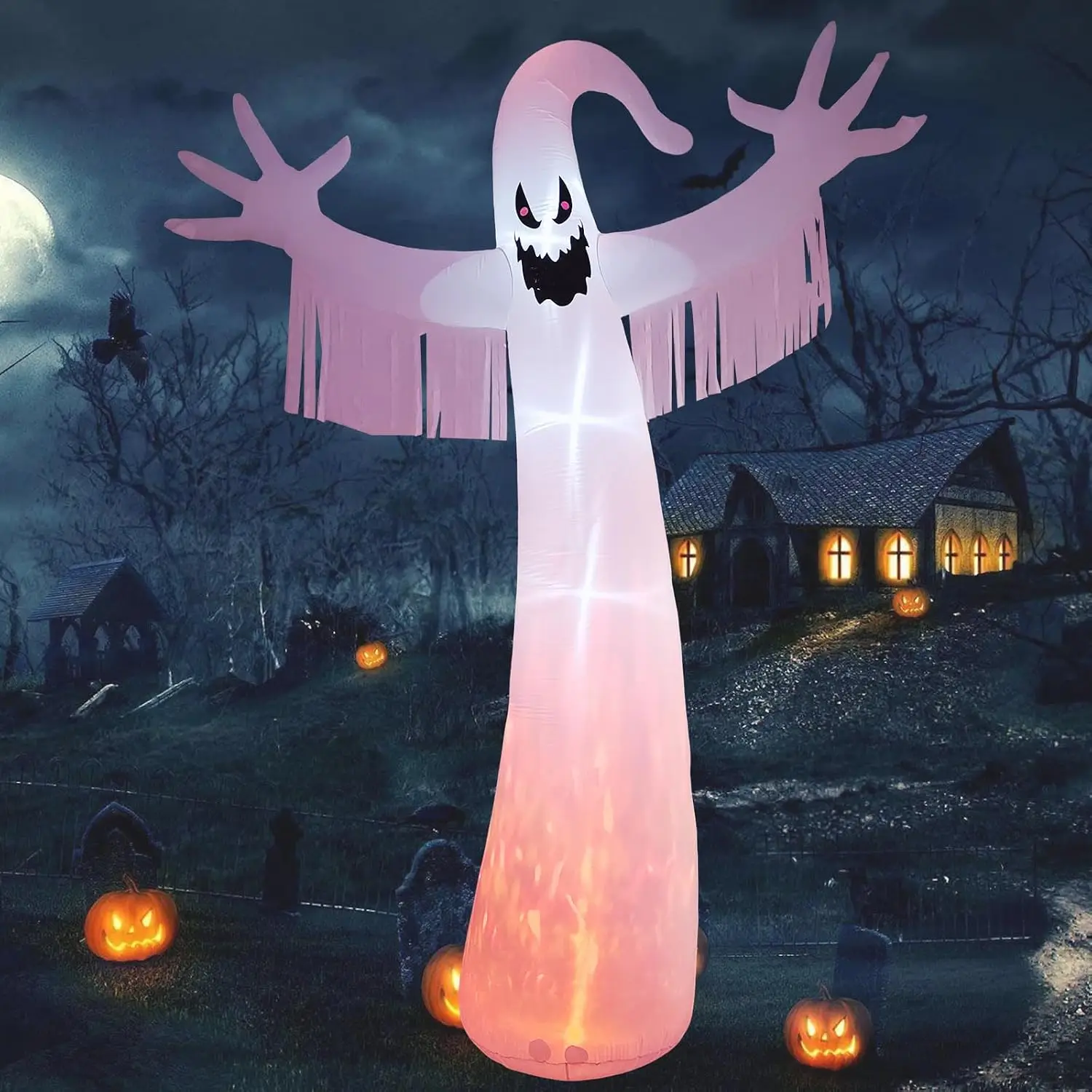 Halloween Ghost Inflatable Yard Fire Flame Blinking Red Eyes Blow Up Lawn Holiday Party
