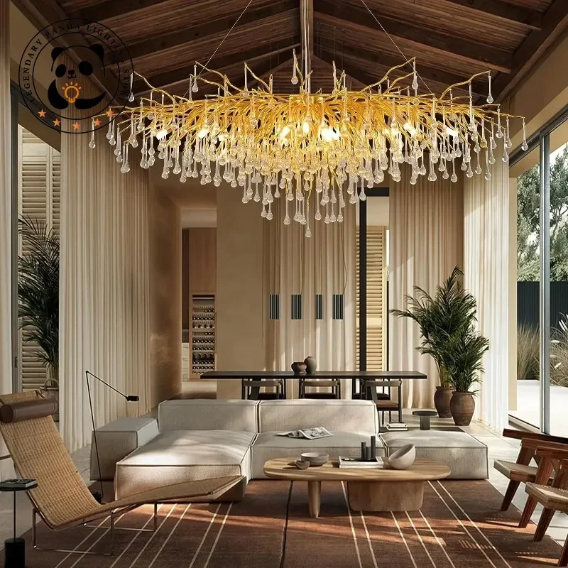 

Contemporary Creative Ceiling Chandeliers Branch Teardrop Crystal Hanging Lamps Light Luxury Foyer Dining Room Hotel Lobby Villa