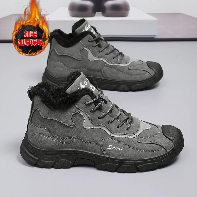 New winter velvet men's sports and casual shoes, outdoor mountaineering work boots, men's shoes, light and warm