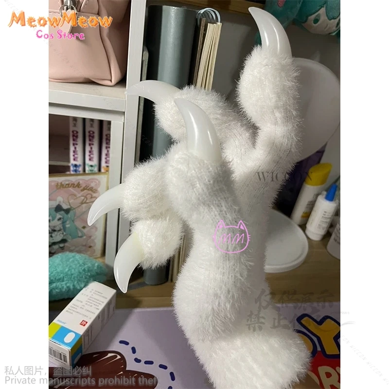 Anime Una Coppia Lupo Cane Volpe Kigurumi Zampa Guanti Artiglio Accessori Costume Cosplay Animale Peloso Dito Pieno Halloween Fursuit Adulto