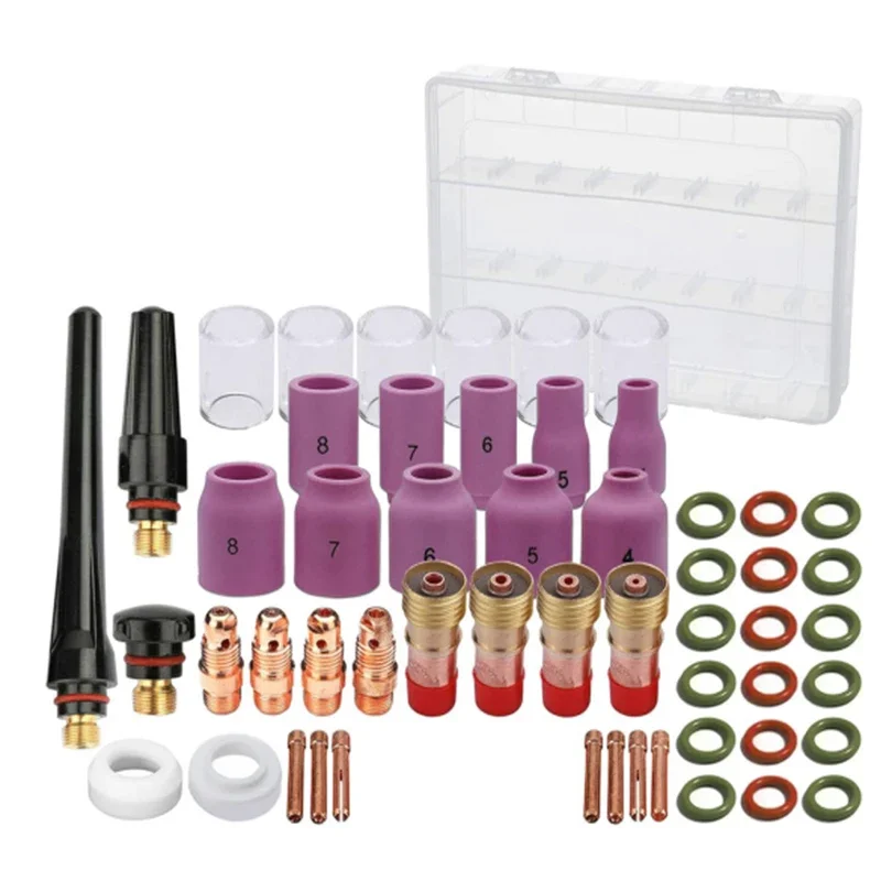

54PCS TIG Welding Flashlight Accessories Kit Nozzle chuck body Thickness Gas lens #10 Glass kit for WP-17/18/26