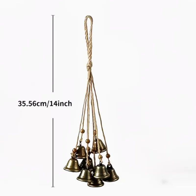 Hemp Rope Witch Bell Comes with 8 Coffee Beads and 8 Bells, A Magical Bell for Halloween Hanging Decoration