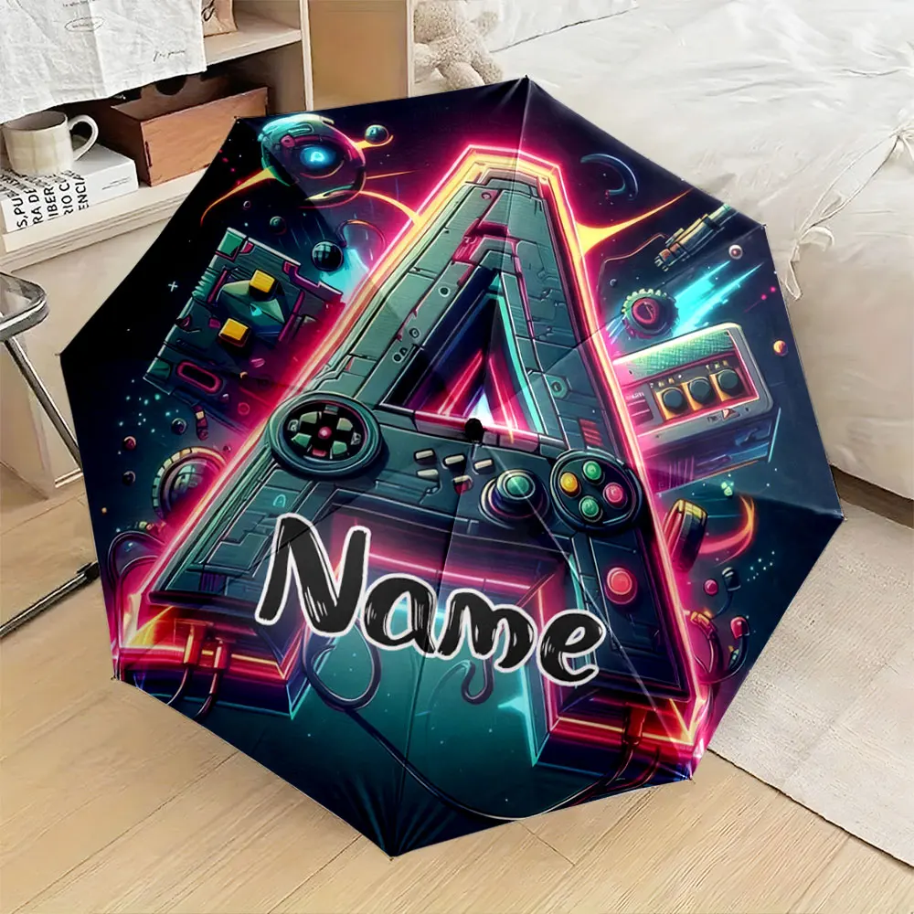 Custom Name Umbrella, Retro Gaming Style Neon Letter 