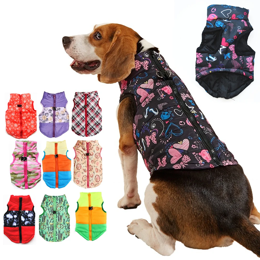 Windproof Pet Vest Jacket Winter Warm Big Dog Clothes Puppy Harness Clothing Funny Printed Coat for Small Medium Dogs Cats XS-XL