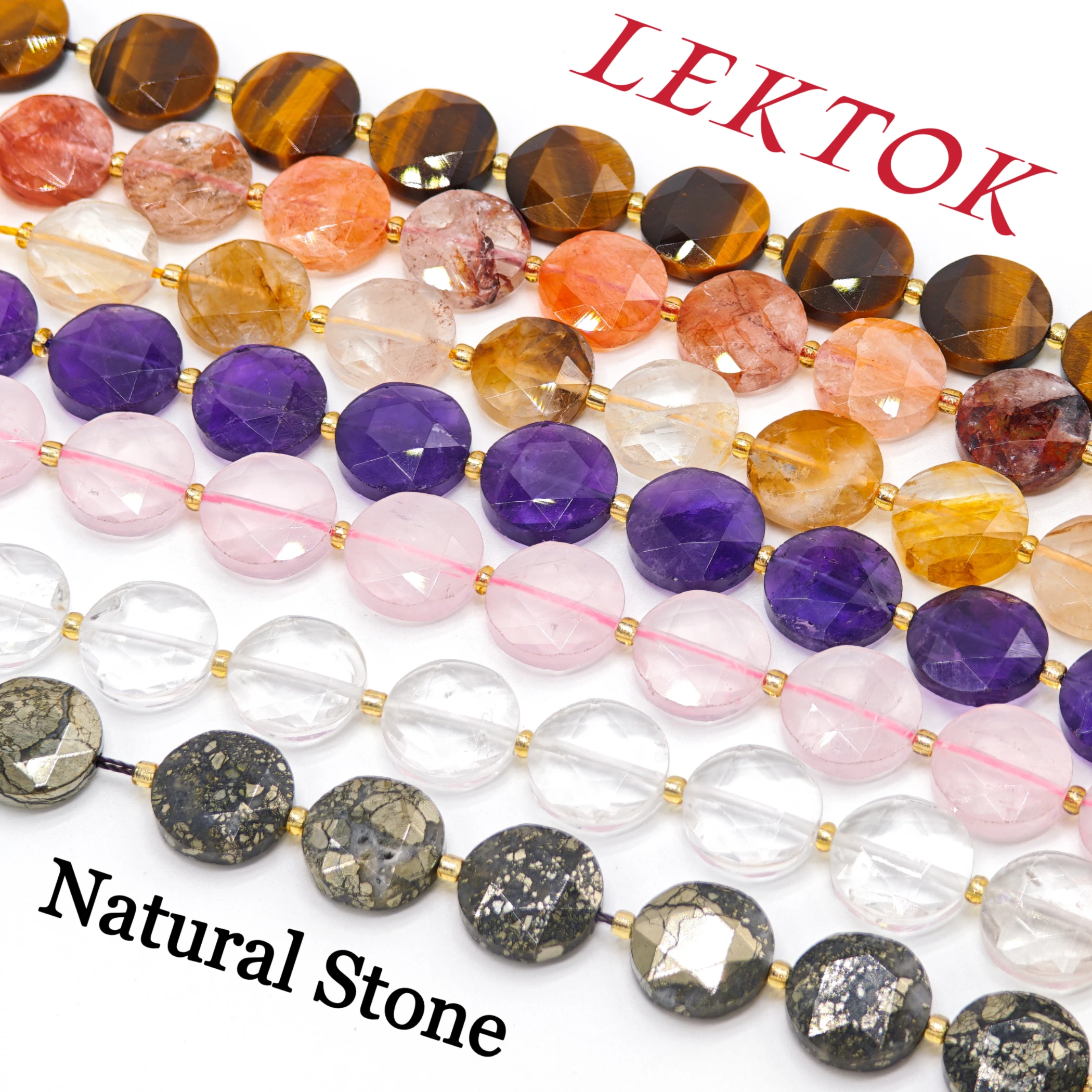 

15mm Natural Faceted Gemstone Beads | AAA Grade Amethyst/Agate/Crystal Round Spacer Beads for DIY Jewelry