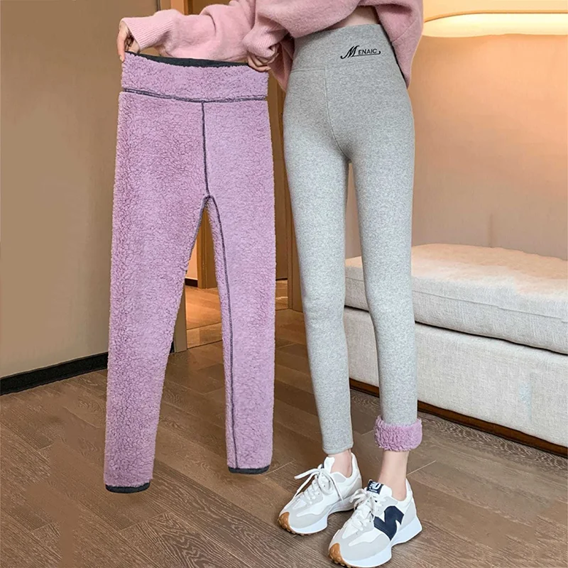 Super quente lambswool leggings femininas neve wear inverno estiramento calças magras engrossar cintura alta capris mais veludo fino sweatpant