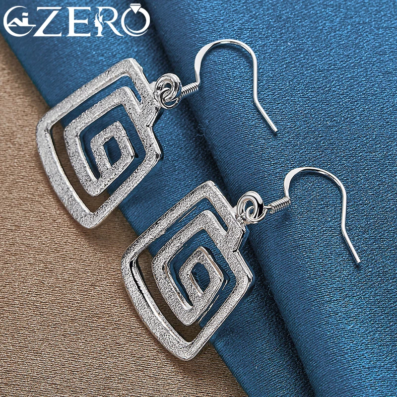 ALIZERO 925 Sterling Silver Square Screw Thread Earrings For Women Drop Earring Lady Fashion Wedding Engagement Party Jewelry