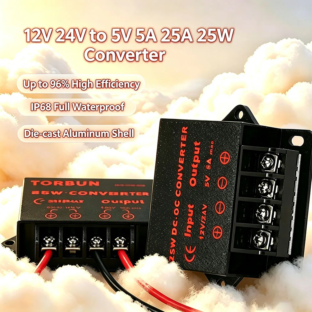 DC to DC 12V 24V to 5V 5A 25W Converter Regulator Step Down Converter Regulator Waterproof Power Supply Module Buck Transformer