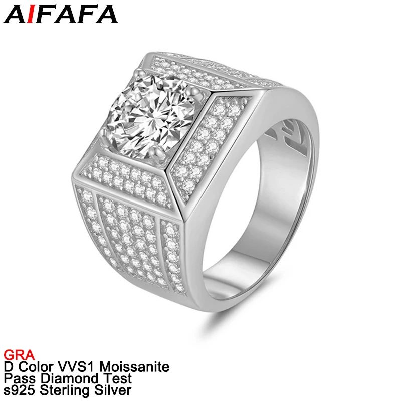 3 Carat D Color VVS1 Moissanite Diamond Rings for Men High Quality s925 Silver Moissanita Finger Ring Fine Jewelry