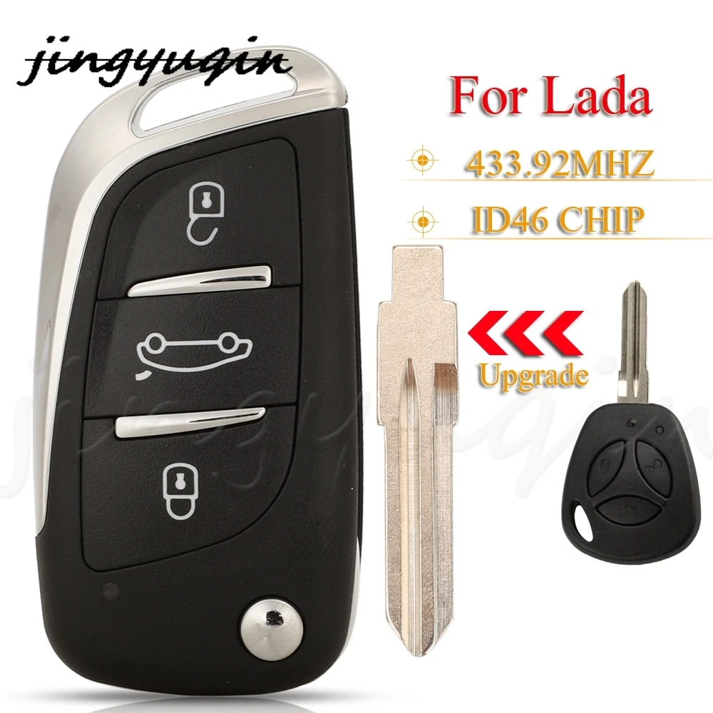 

jingyuqin 3 Buttons Modified Folding Flip Smart Remote Car Key Fob 433.92MHz FSK ID46 For Lada Priora Kalina