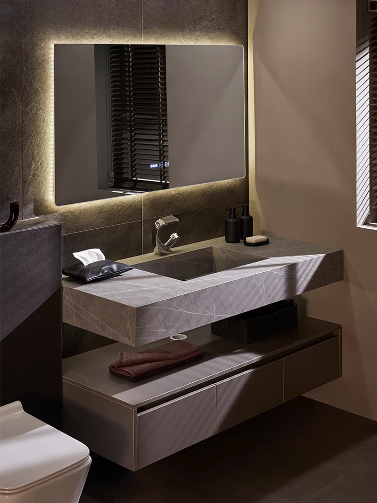 Armani limestone board integrated basin, bathroom cabinet, modern and simple hand wash basin, combination bathroom, customize