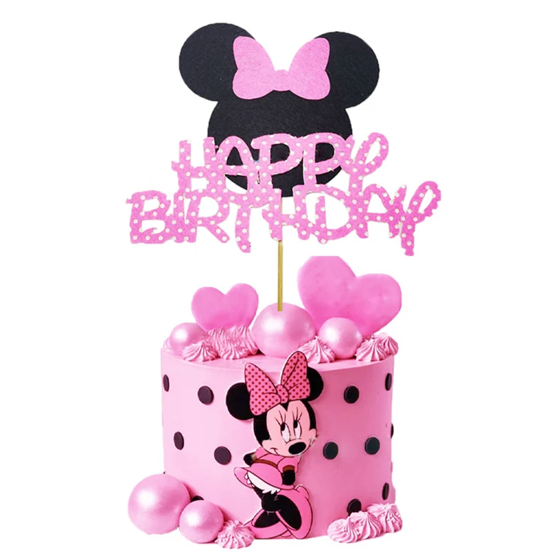 Disney-Topper de Minnie Mouse para pastel, paño de fieltro de papel, decoración de fiesta para baby shower, recuerdo de niño, suministros de