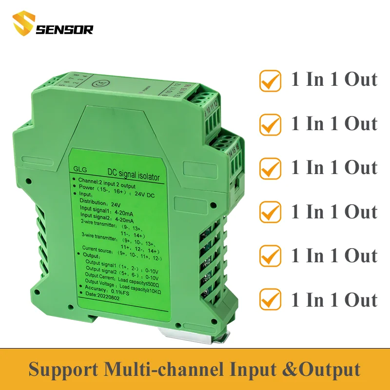 DC Signal Isolator Converter 4-20ma to 0-10v Analog Signal Converter 1 In 1 Out DC Signal Isolator 4 20ma to 0 10v Converter