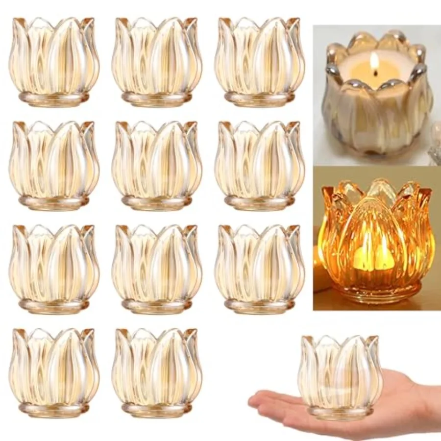 

24Pcs Gold Votive Candle Holders, Thick Glass Tea Light Candle Holder Bulk, Tealight Candle Jars for Wedding Table Decor, Party