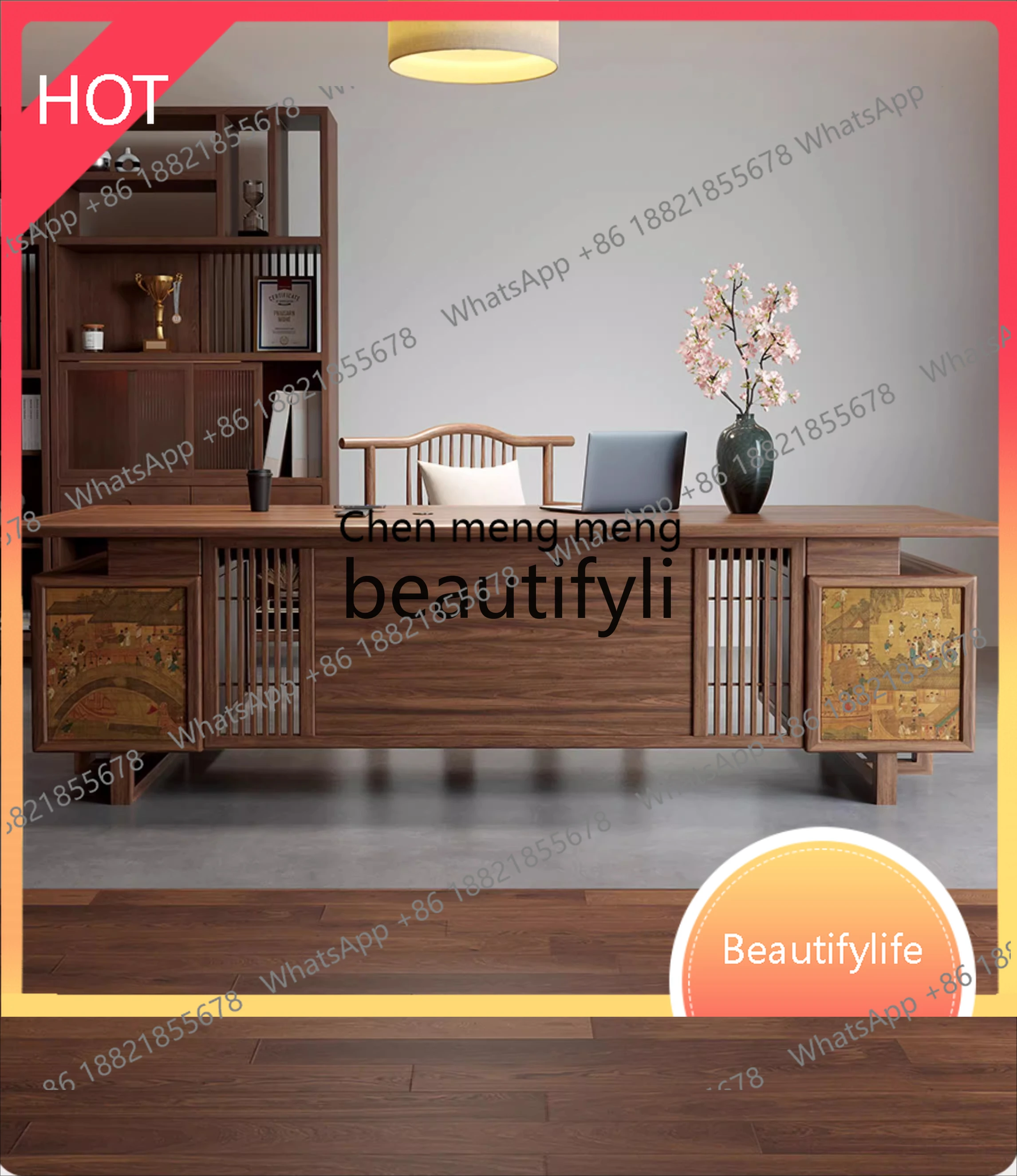 

zzqSolid Wood Новый комплект офисного стола и чайного столика в китайском стиле для небольшого кабинета руководителя