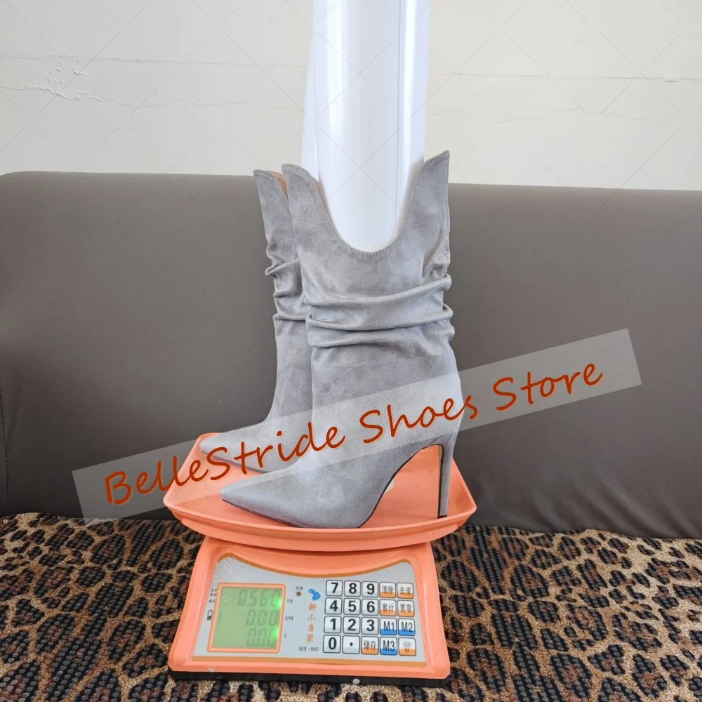 

Grey Pointed Toe Ankle Pleated Boots Comfortable Women Shoes Stilettos High Heels Party Banquet Dating 2025 Zapatos Para Mujere