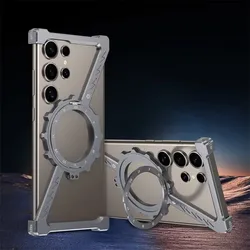 Night Light Z Shape Metal Case for Samsung Galaxy S25 S24 S23 S22 Ultra Protective Cover Shockproof Bumper 360°Rotation Holder