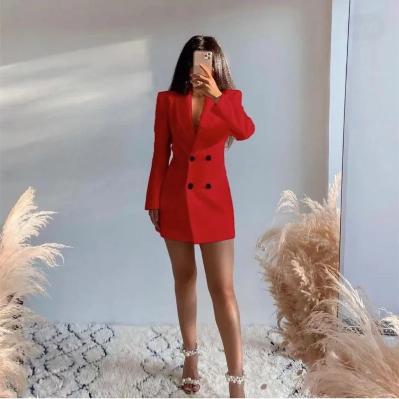 

Женское двубортное офисное платье-блейзер Y2K, элегантное пальто с длинным рукавом и отложным воротником, осенняя верхняя одежда, корсет, офисное платье, 2023