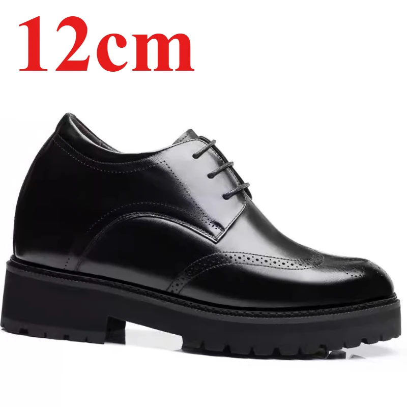 Height-increasing Shoes for Men's Dress Shoes 12cm Elevator Male Comfortable Thick Soled Derby Shoe Genuine Leather Wedding Shoe