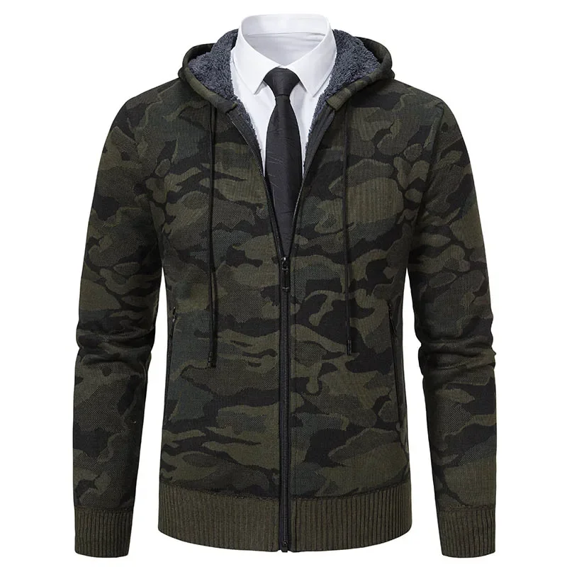 

LIBIELIY Men's Hooded Cardigan Knited Sweater Coat Fleece Warn Autumn Winter Casual Camouflage Knitting Jackets