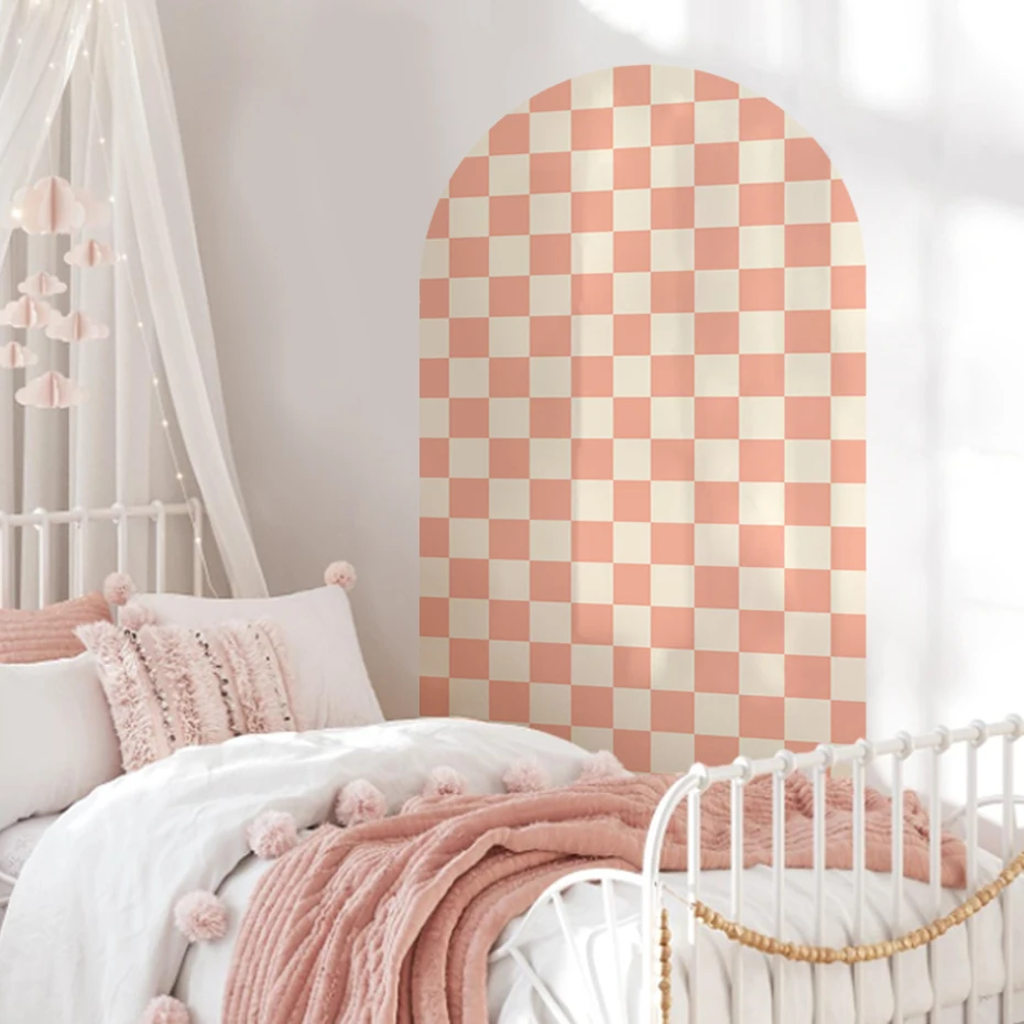 

Bohemian Style Checkered Arch Wall Sticker Waterproof Children's Room Baby Kids Bedroom Living Vinyl Home Decor Peel and Stick