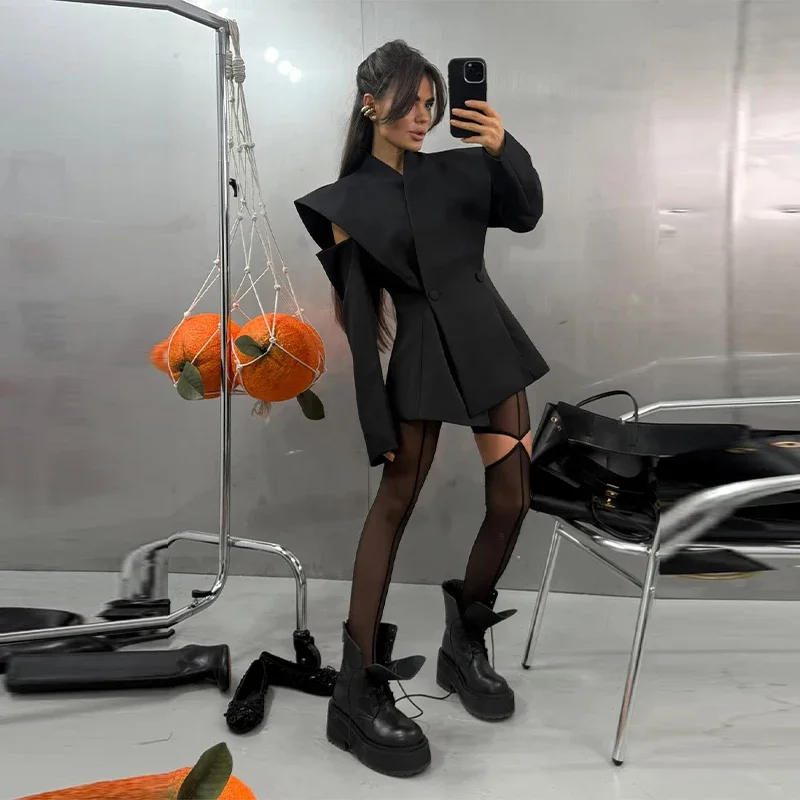 Chic Deconstructed Women's Blazer Modern Full Sleeve Waist-cinched Button Lady Jacket 2026 Fashion Autumn Female Highstreet Coat