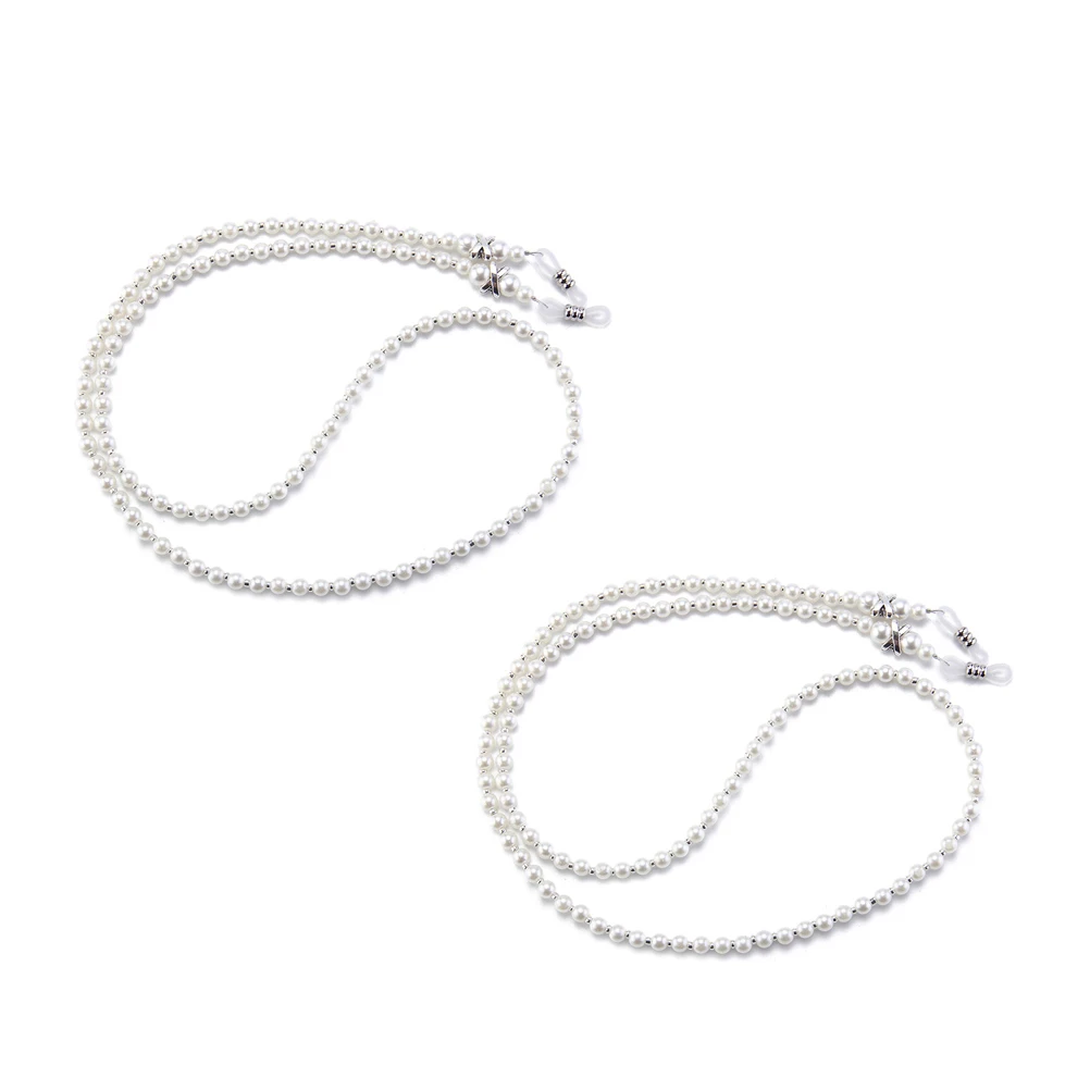

2pcs White Pearl Eyeglass Chain Glasses Rope Cord Strap Sunglasses Retainer Hanging Neck Spectacles Accessories for Sports