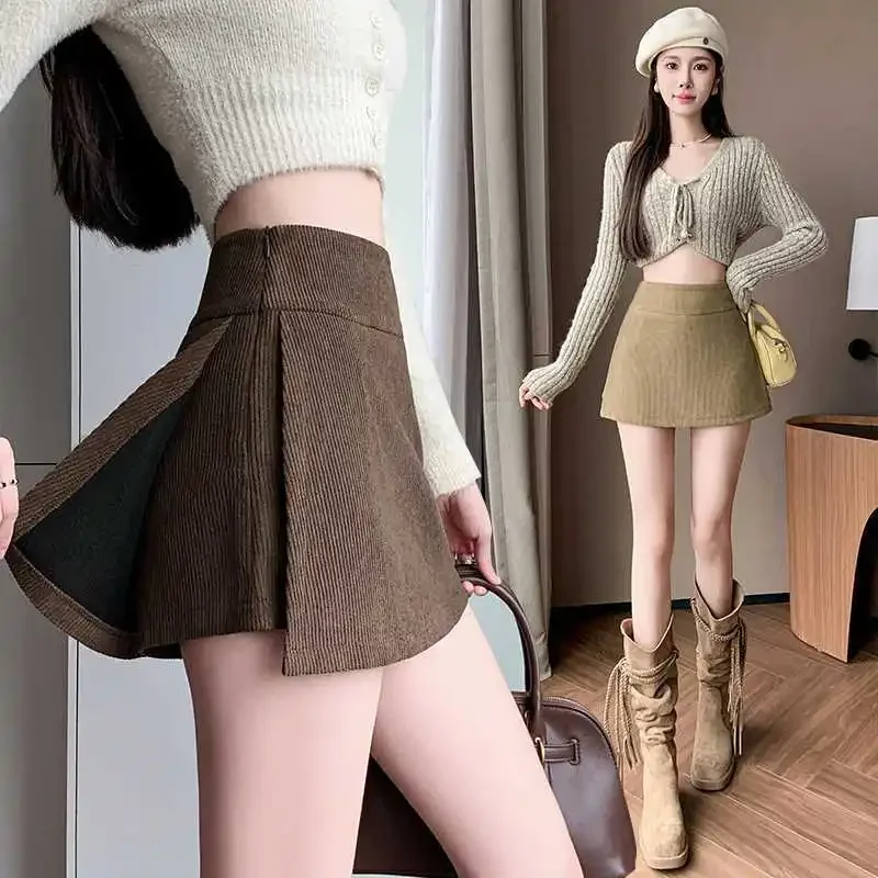 Corduroy Skirt Women's Autumn/Winter Petite High-Waisted Mini Dress Cropped Maillard Spicy Girl Style Semi-Body Skirt