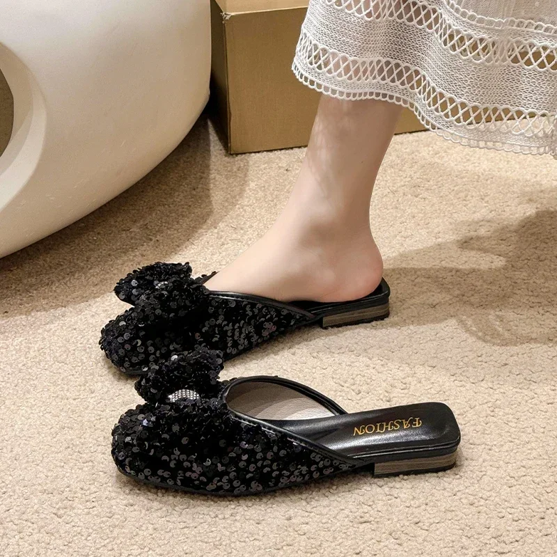 New Women's Flat Shoes Sequin Slippers Summer Luxury Sandals Slingle Flip-flops New Trend Women's Slippers Comfortable and Light